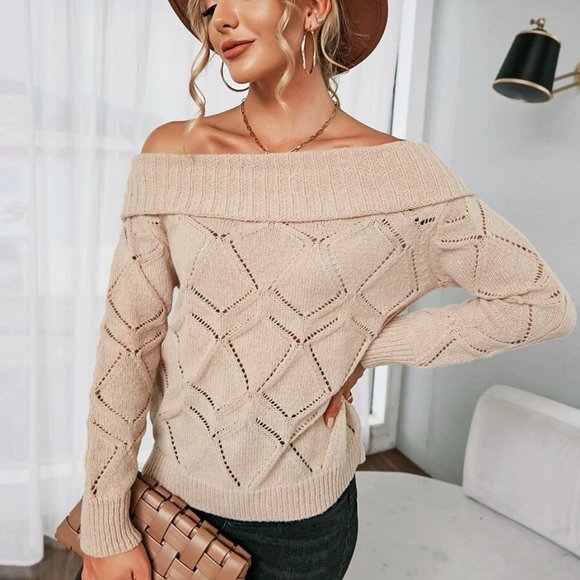 SHEIN Pointelle Off Shoulder Open Knit Sweater (size 6) - Picture 8 of 9